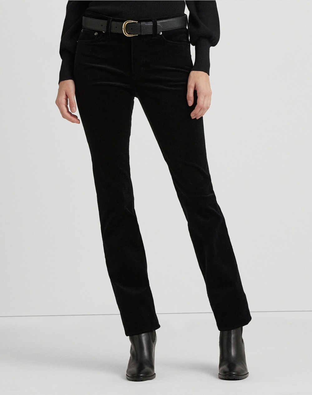 Lauren Ralph Lauren Women Corduroy Mid Rise Straight Pants Petite Black Size 14P